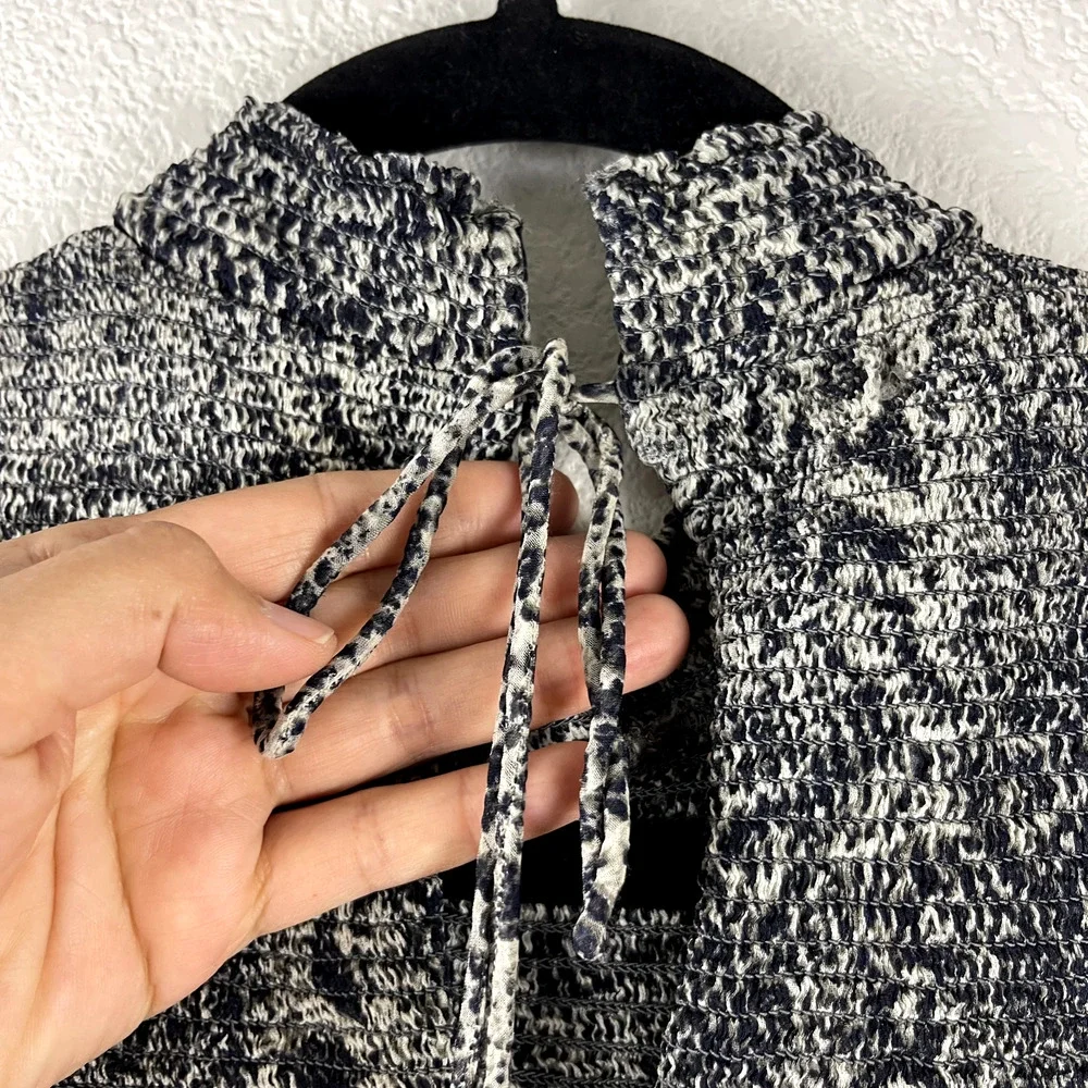 Free People RomaTop Womens Medium Snake Print‎ Smocked Sheer Puff Sleeve Ruffle